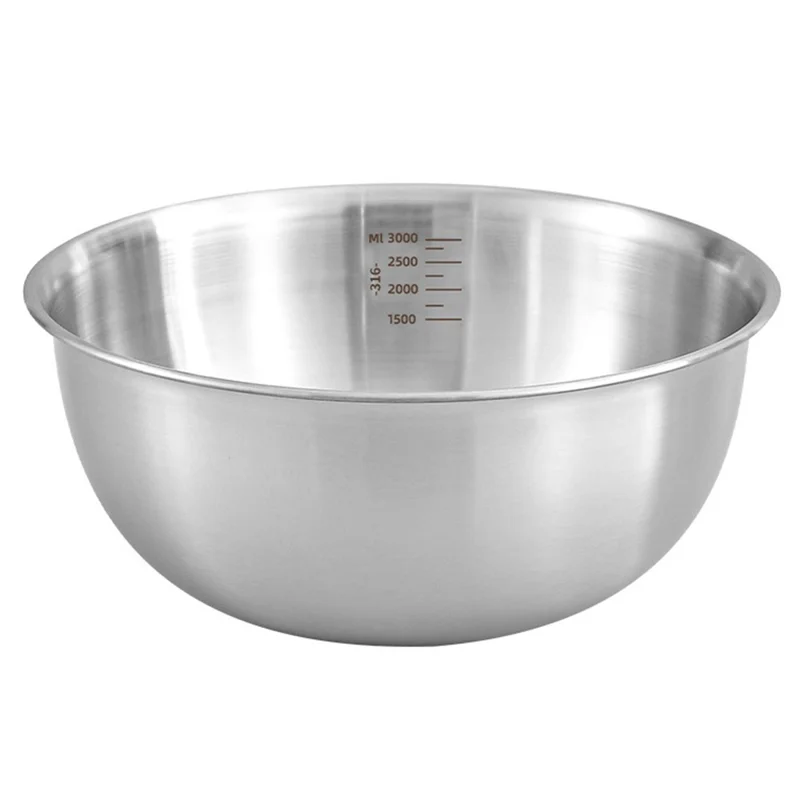 28cm Diameter Salad Bowl Stainless Steel 304 Mixing Bowl with Measurement Markings for Kitchen / Baking (No FDA)
