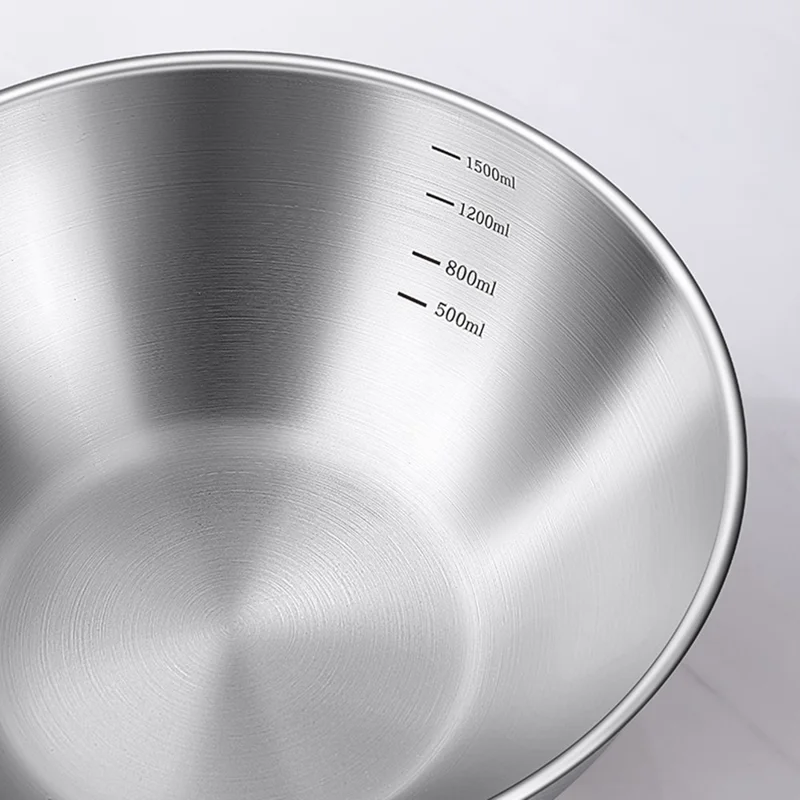 28cm Diameter Salad Bowl Stainless Steel 304 Mixing Bowl with Measurement Markings for Kitchen / Baking (No FDA)