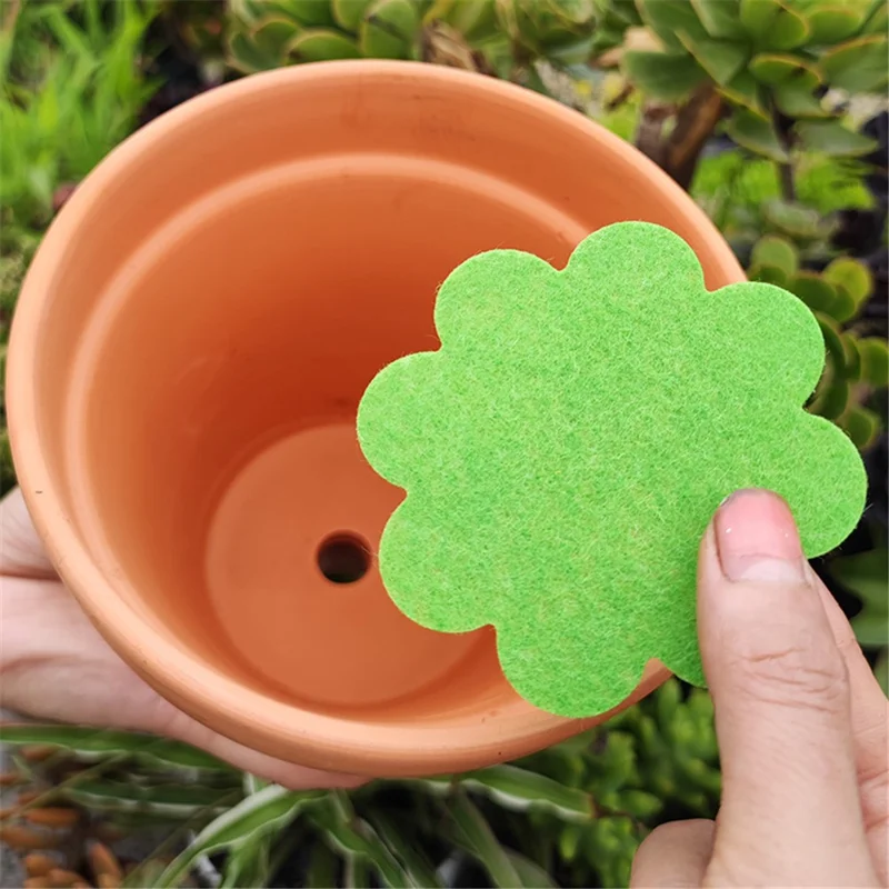 20Pcs Flower Pot Inner Bottom Mat Prevent Soil Leakage Flower Shape Plant Pot Bottom Hole Pad - Black