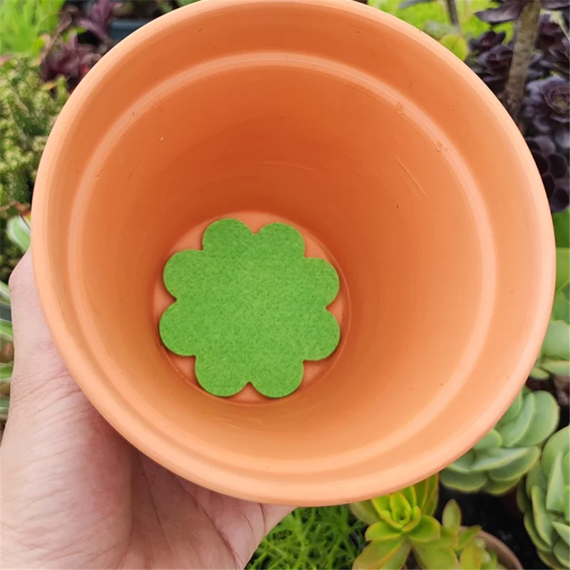 20Pcs Flower Pot Inner Bottom Mat Prevent Soil Leakage Flower Shape Plant Pot Bottom Hole Pad - Yellow