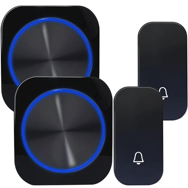 SMATRUL M688 Campanello wireless senza batteria impermeabile 150M Telecomando 4 modalità 58 musiche, 2x trasmettitori + 2x ricevitori - Nero
