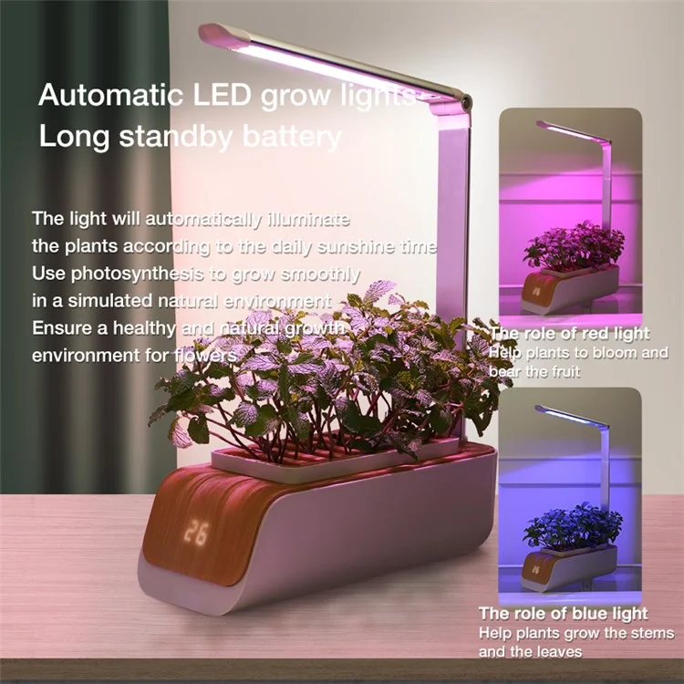 ABIS-H003 LED Grow Lights Smart Flower Pot Planter Automatic Absorption Hydroponics Plant Light Soilless Cultivation Electric Tool for Garden - Japanese Plug