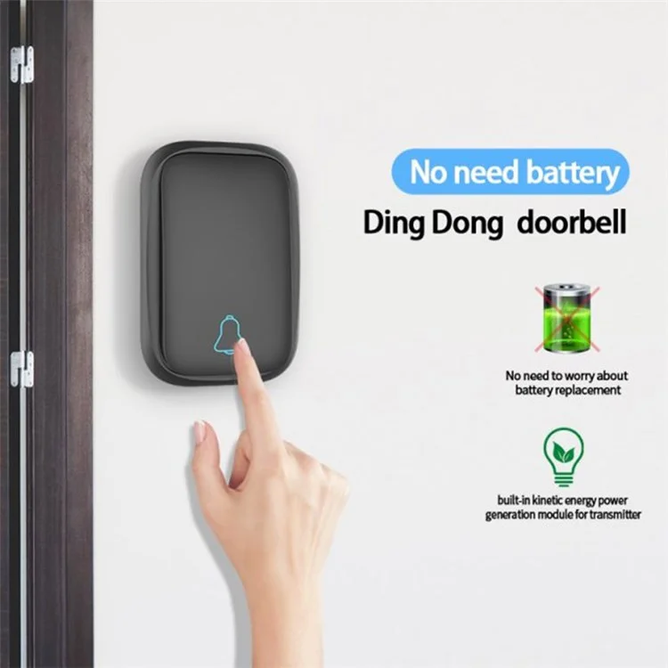 TS-K111 Wireless Doorbell IP68 Waterproof Door Bell Chime Kit Alarm with 38 Melodies, 2 Door Bells and 1 Button - Black/US Plug