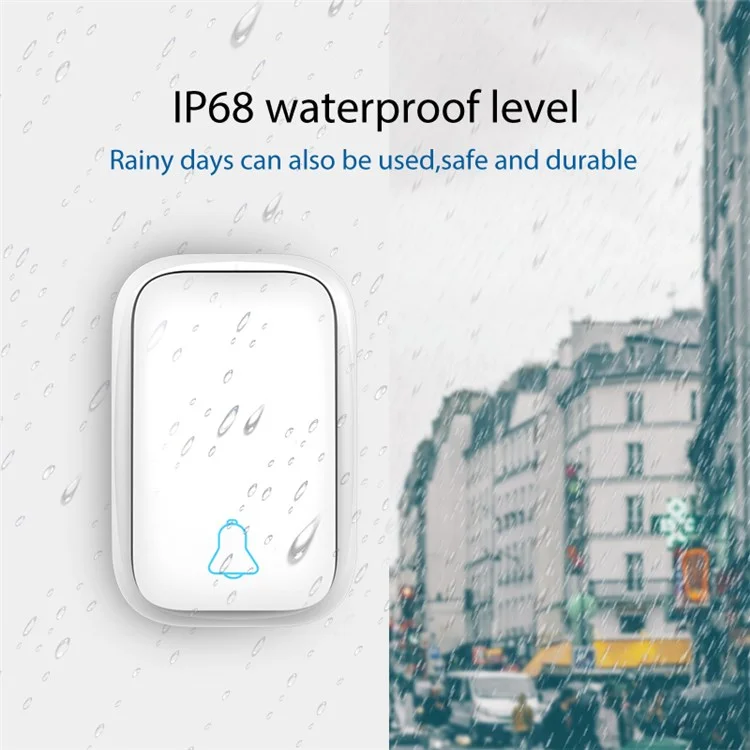 TS-K111 Wireless Doorbell Home Welcome Doorbell Waterproof 100M Remote Smart Doorbell Chime, 1 Door Bell and 1 Button - White/UK Plug