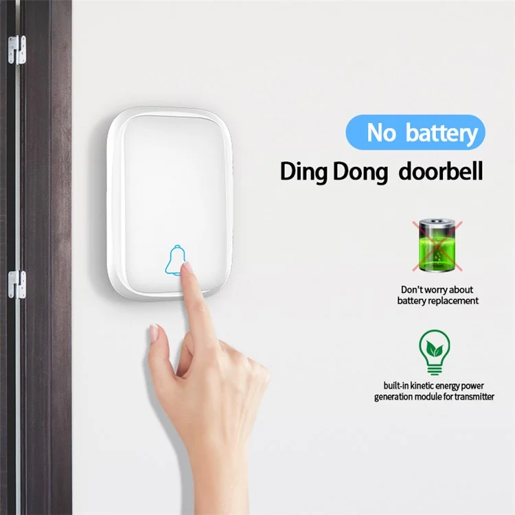 TS-K111 Wireless Doorbell Home Welcome Doorbell Waterproof 100M Remote Smart Doorbell Chime, 1 Door Bell and 1 Button - White/UK Plug