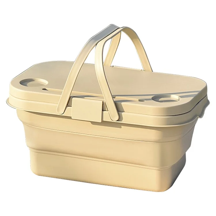 47x28.5x9.5CM Foldable PP Picnic Food Storage Basket Multifunction Organizer Box with Lid (BPA-free, No FDA) - Khaki
