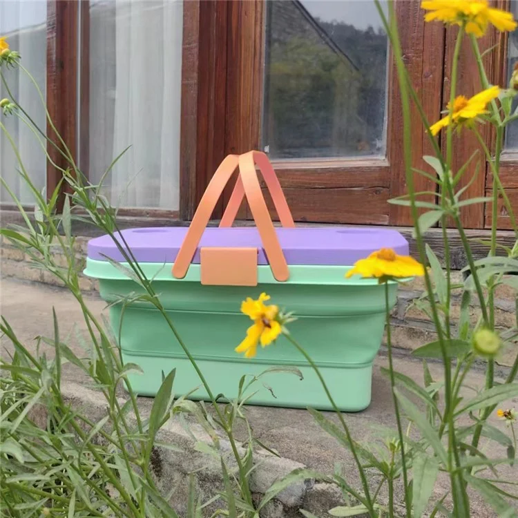 47x28.5x9.5CM Foldable PP Picnic Food Storage Basket Multifunction Organizer Box with Lid (BPA-free, No FDA) - Khaki