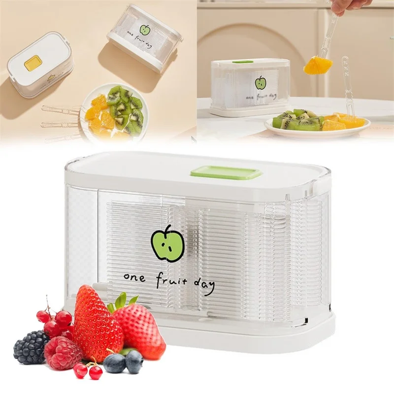 Push-Type Fruit Fork Dispenser Box with 50Pcs Disposable Food-Grade Forks (BPA-Free, No FDA) - Green