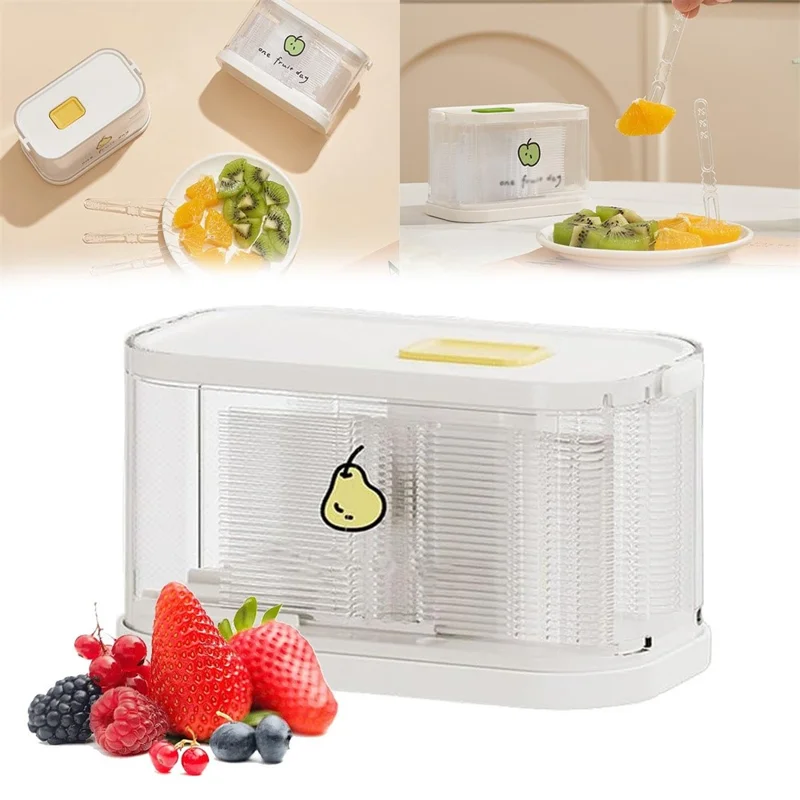 Push-Type Fruit Fork Dispenser Box with 50Pcs Disposable Food-Grade Forks (BPA-Free, No FDA) - Yellow