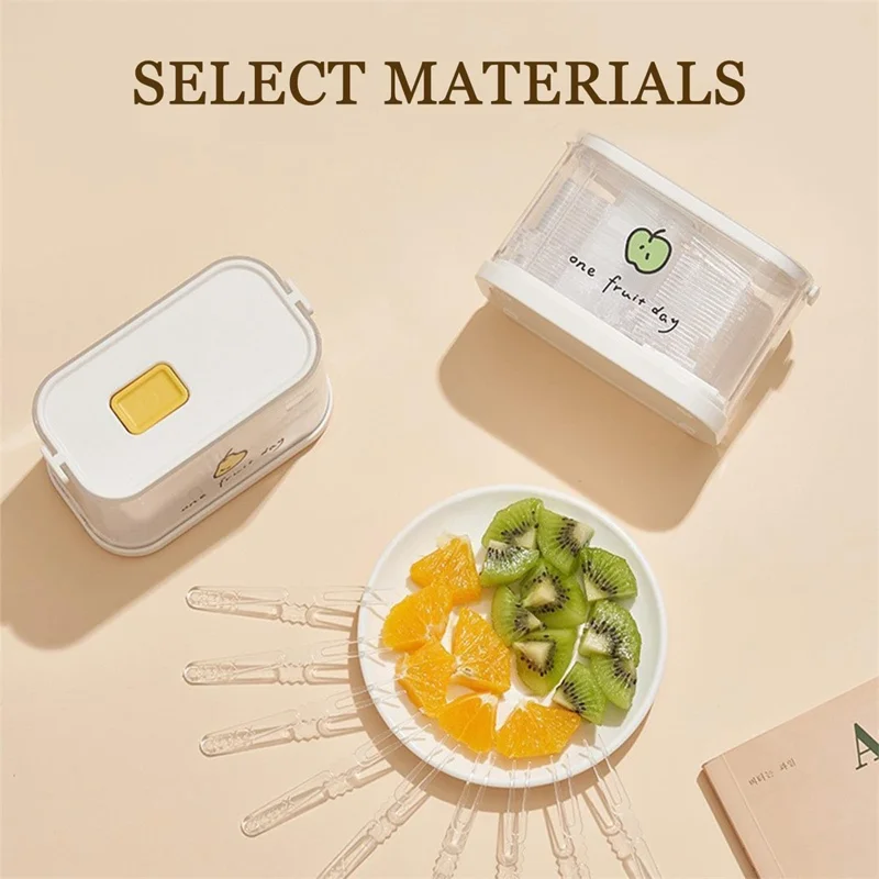 Push-Type Fruit Fork Dispenser Box with 50Pcs Disposable Food-Grade Forks (BPA-Free, No FDA) - Yellow