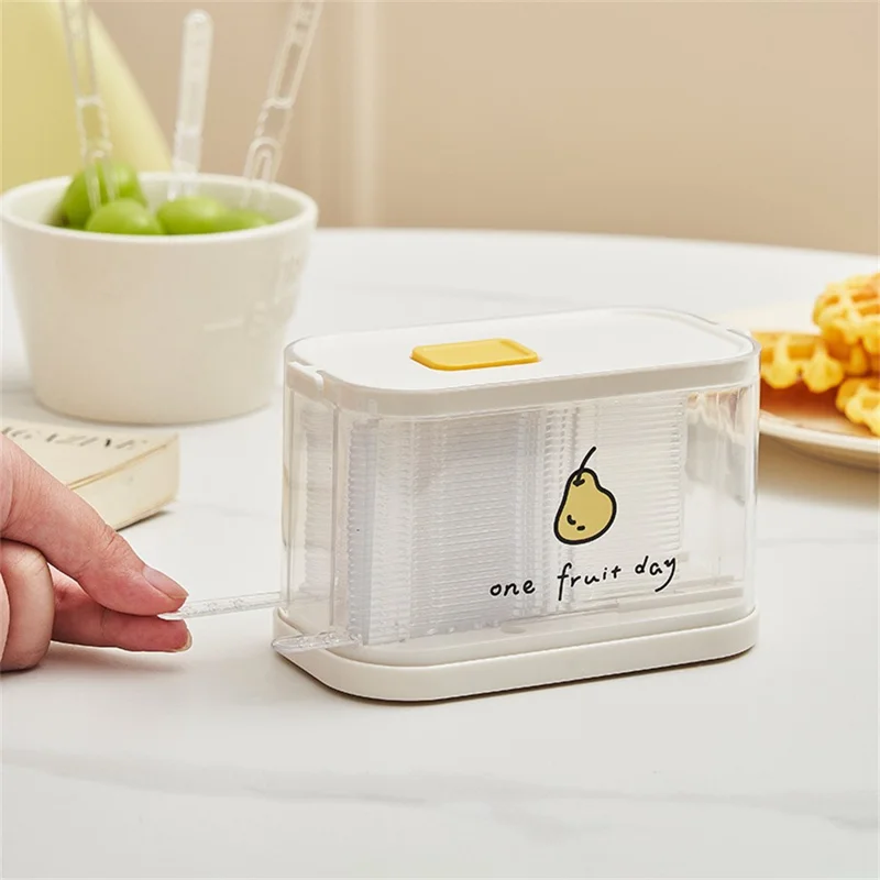 Push-Type Fruit Fork Dispenser Box with 50Pcs Disposable Food-Grade Forks (BPA-Free, No FDA) - Yellow