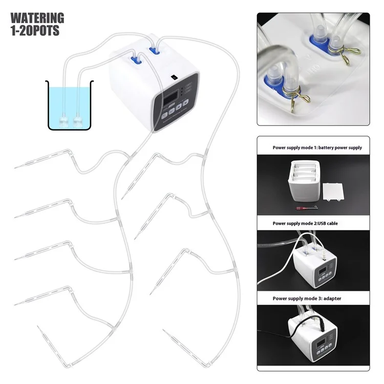 Dual Pump Automatic Watering System for Garden Plants Drip Irrigation Controller for 20 Potted Plants - EU Plug