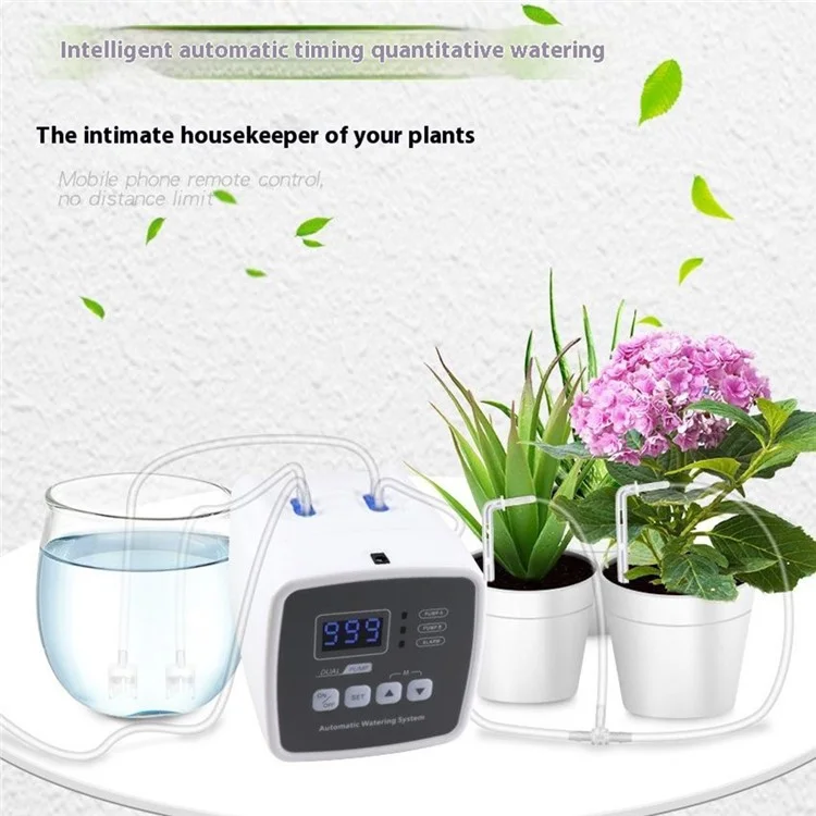 Dual Pump Automatic Watering System for Garden Plants Drip Irrigation Controller for 20 Potted Plants - EU Plug