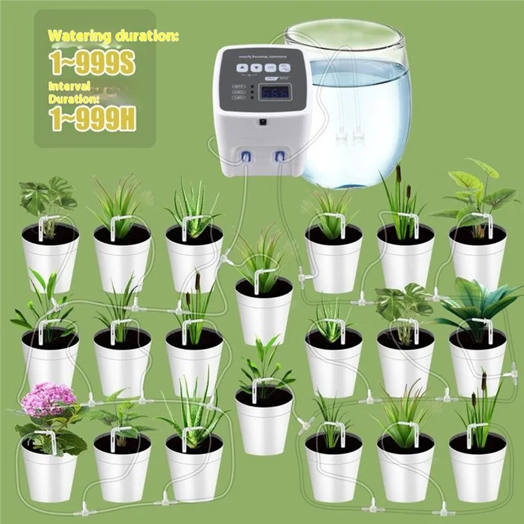 Doppelpumpen-Automatisches Bewässerungssystem für Gartenpflanzen Tropfbewässerungssteuerung für 20 Topfpflanzen - US-Stecker