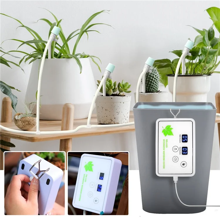 Einstellbares Tropfbewässerungssystem mit Doppel-Display Automatischer Bewässerungstimer für Balkongefäßpflanzen - EU-Stecker