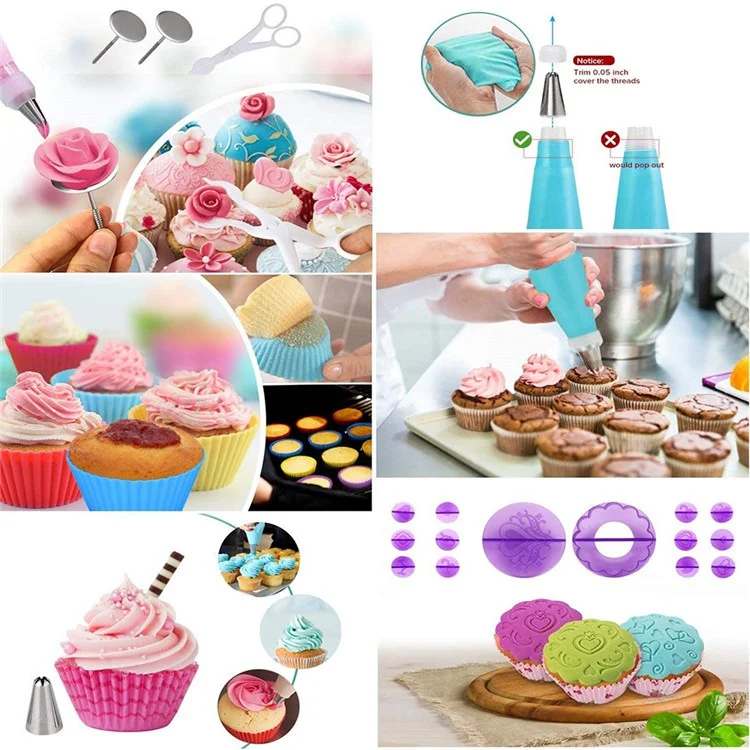 TB040 Kit com 150 Peças de Conjunto de Ferramentas para Decoração de Bolos - Bandeja Giratória, Bicos de Confeitar, Sacos de Confeitar, Copos para Muffin, Espátula de Cozinha (Livre de BPA, sem Certificado FDA) 