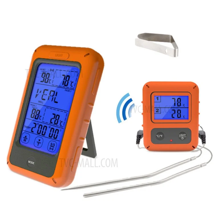 TS-TP20 Wireless Touch Screen Kitchen Thermometer BBQ Food Monitors 2 Probes