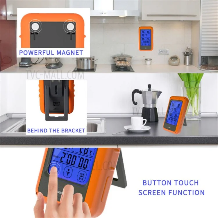 TS-TP20 Wireless Touch Screen Kitchen Thermometer BBQ Food Monitors 2 Probes