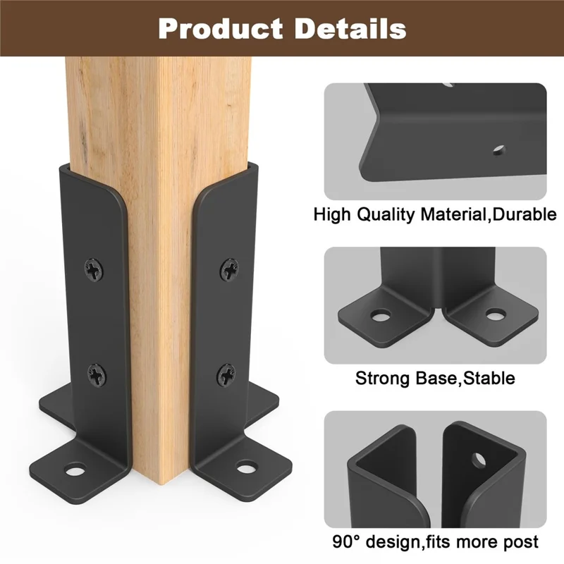 4 Peças Kit de Suporte para Gazebo Estrutura de Madeira com Conector de Base de Canto Viga Pergolado Âncora de Poste de Cerca