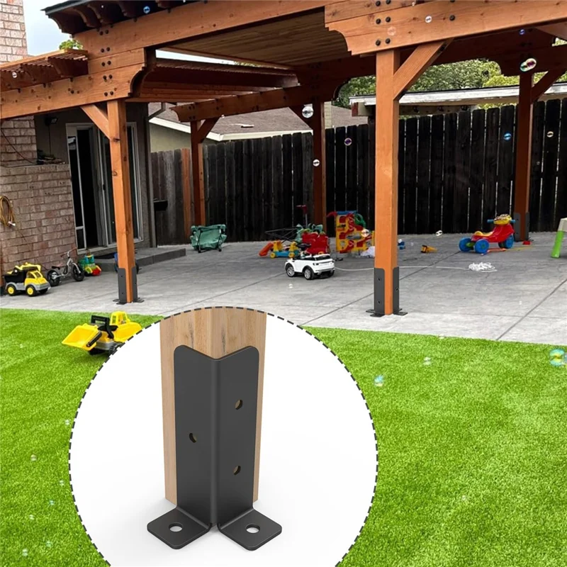 4 Peças Kit de Suporte para Gazebo Estrutura de Madeira com Conector de Base de Canto Viga Pergolado Âncora de Poste de Cerca