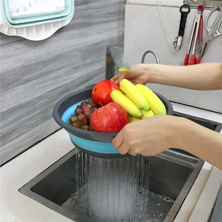 3Pcs Collapsible Colander Set Round Strainer Basket for Fruits Vegetables Washing Draining (BPA Free, No FDA) - Green+Blue+Red