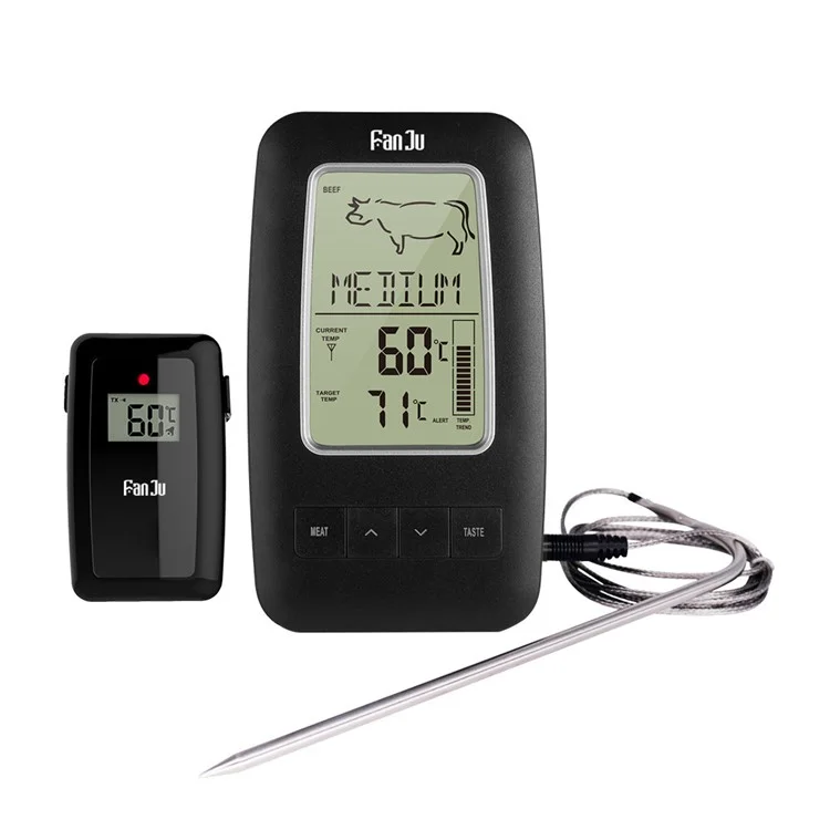 FANJU FJ2245 Wireless Food Thermometer Digital Remote Alarm Cooking Meat Electronic BBQ Kitchen Tool with Probe Sensor - Black