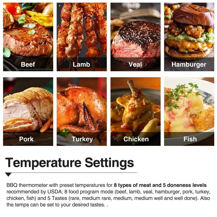 FANJU FJ2245 Wireless Food Thermometer Digital Remote Alarm Cooking Meat Electronic BBQ Kitchen Tool with Probe Sensor - Black