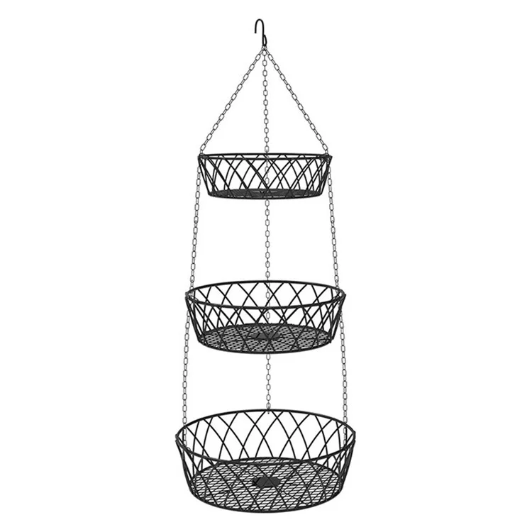 001-ZJD-SA1 3-Layer Iron Hanging Basket Potted Plant Fruit Storage Basket (BPA-free, No FDA Certificate)