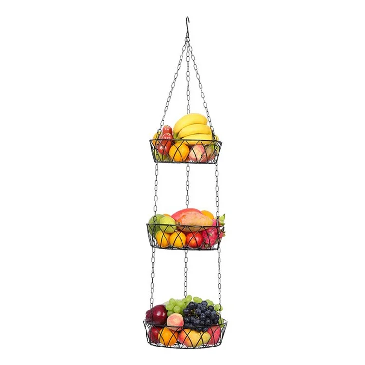 001-ZJD-SA1 3-Layer Iron Hanging Basket Potted Plant Fruit Storage Basket (BPA-free, No FDA Certificate)