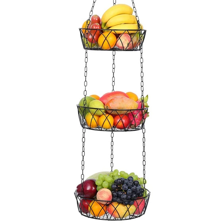 001-ZJD-SA1 3-Layer Iron Hanging Basket Potted Plant Fruit Storage Basket (BPA-free, No FDA Certificate)