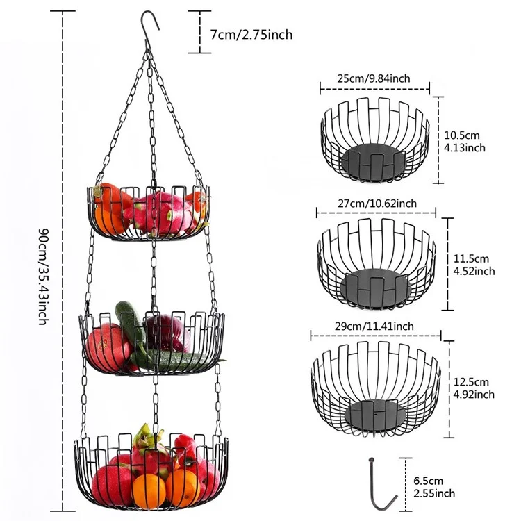 001-ZJD-SB1 Panier de Suspension à 3 Couches Panier de Fruits de Légumes en Pot (sans Bpa, Sans Certificat de Fda)