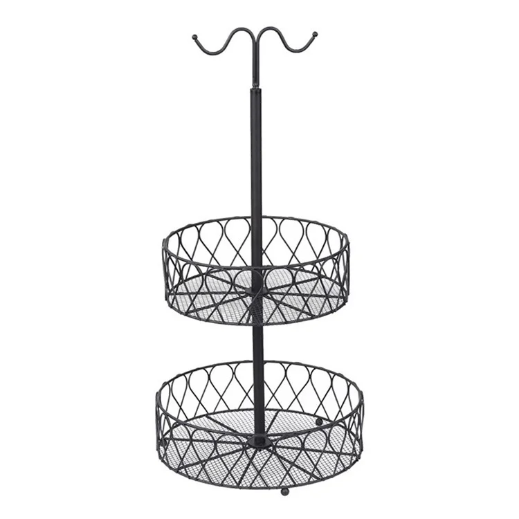 001-ZJG-LC02 Rack de Almacenamiento de Frutas Cesta de Hierro Placa de Fruta de Bocadillos de Doble Capa Con Varilla Colgante de Plátano (sin Bpa, Sin Certificación de la Fda)