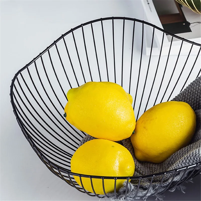 002D062 Simple Style Metal Fruit Basket Iron Wire Round Fruit Bowl for Kitchen Countertop - Black