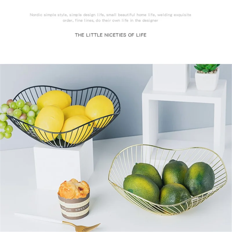 002D062 Simple Style Metal Fruit Basket Iron Wire Round Fruit Bowl for Kitchen Countertop - Black