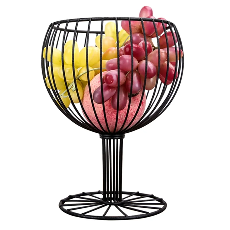 002D046 Goblet Shape Fruit Basket Metal Iron Wire Creative Fruit Bowl - Black
