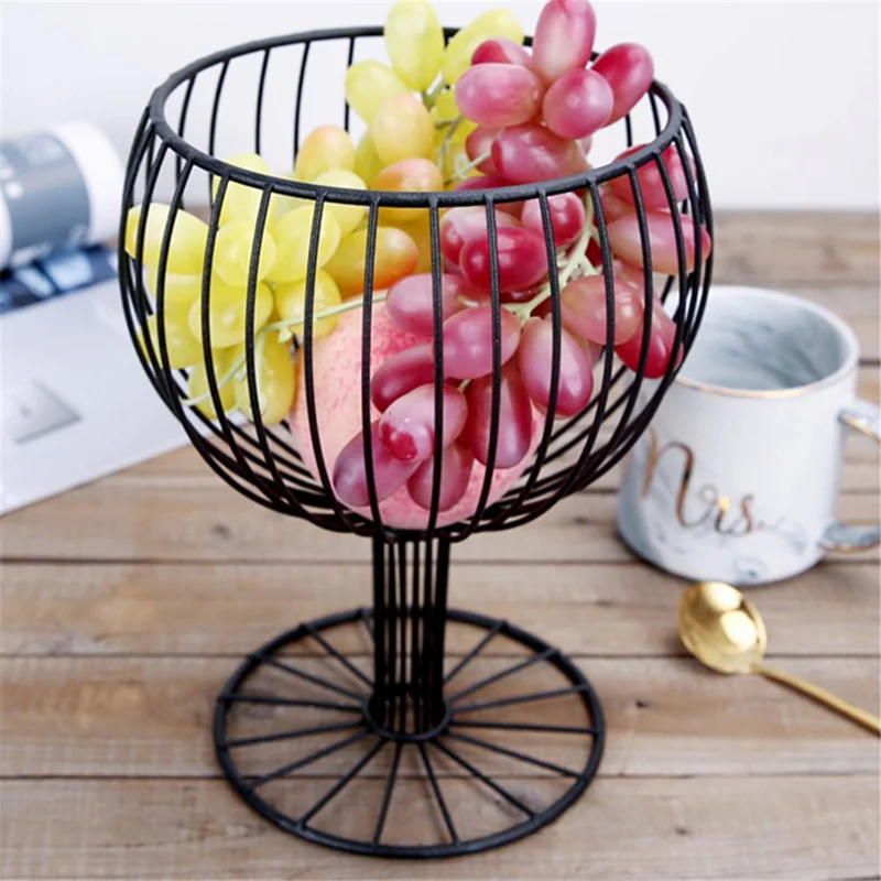 002D046 Goblet Shape Fruit Basket Metal Iron Wire Creative Fruit Bowl - Black