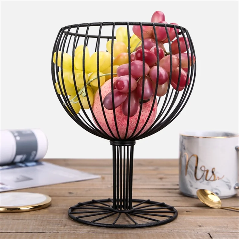 002D046 Goblet Shape Fruit Basket Metal Iron Wire Creative Fruit Bowl - Black