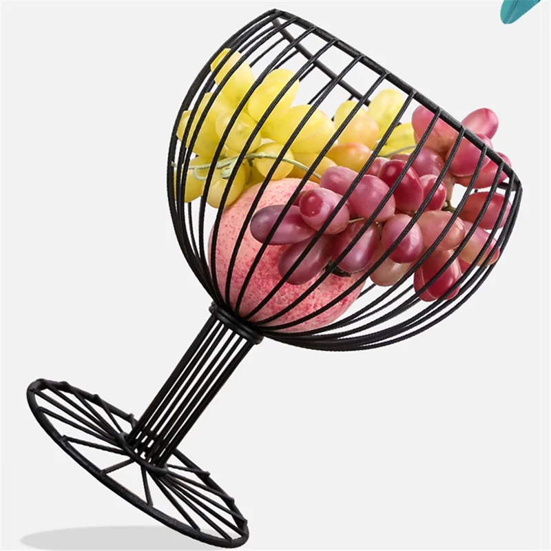002D046 Goblet Shape Fruit Basket Metal Iron Wire Creative Fruit Bowl - Black