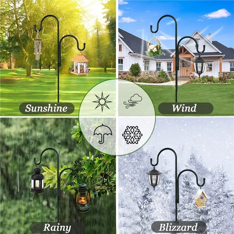 JL301 2.4m Double Shepherds Hooks Outdoor Bird Feeder Pole with 5 Prongs Base Heavy Duty Garden Hook