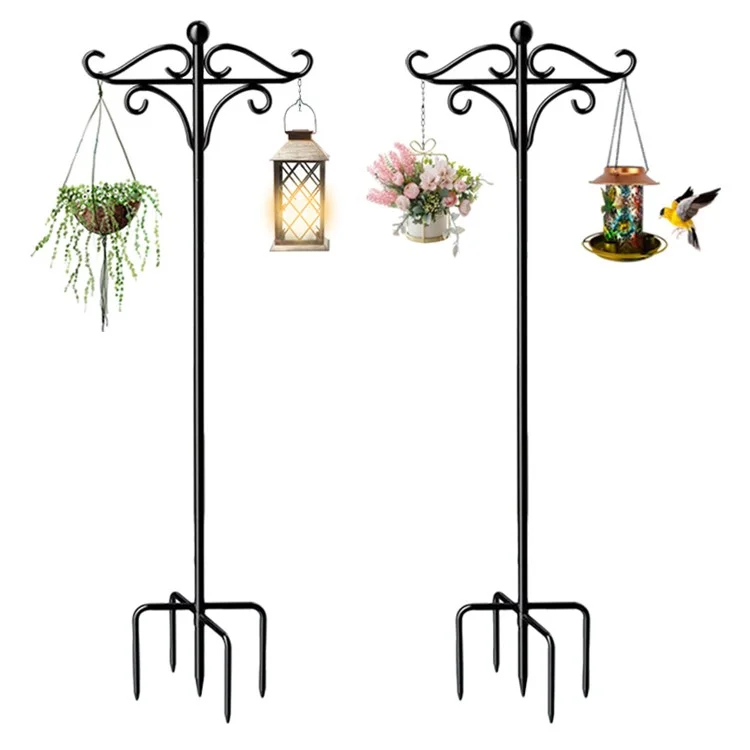 JL02 76-inch Outdoor Shepherds Hook Bird Feeder Pole with 5 Prongs Base for Hanging Plant Baskets Lanterns