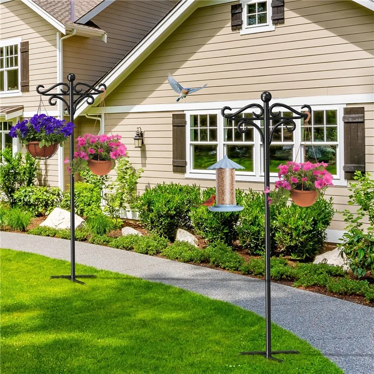JL02 76-inch Outdoor Shepherds Hook Bird Feeder Pole with 5 Prongs Base for Hanging Plant Baskets Lanterns