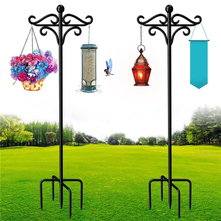 JL02 46-inch Outdoor Shepherds Hook Bird Feeder Pole with 5 Prongs Base for Hanging Plant Baskets Lanterns