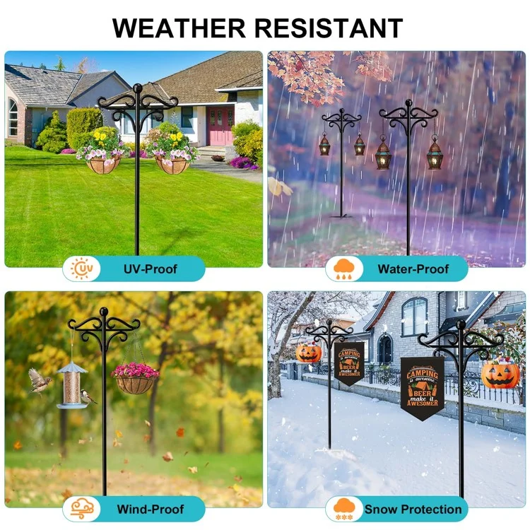 JL02 46-inch Outdoor Shepherds Hook Bird Feeder Pole with 5 Prongs Base for Hanging Plant Baskets Lanterns