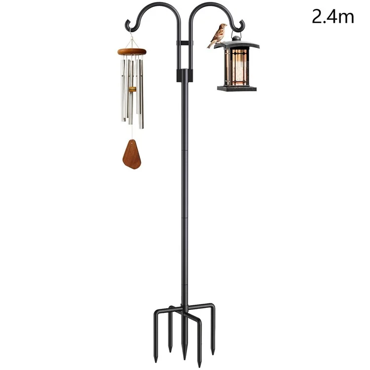 JL01 2.4m Double Shephards Hooks for Bird Feeder Stand with 5 Prong Base for Hanging Solar Lantern