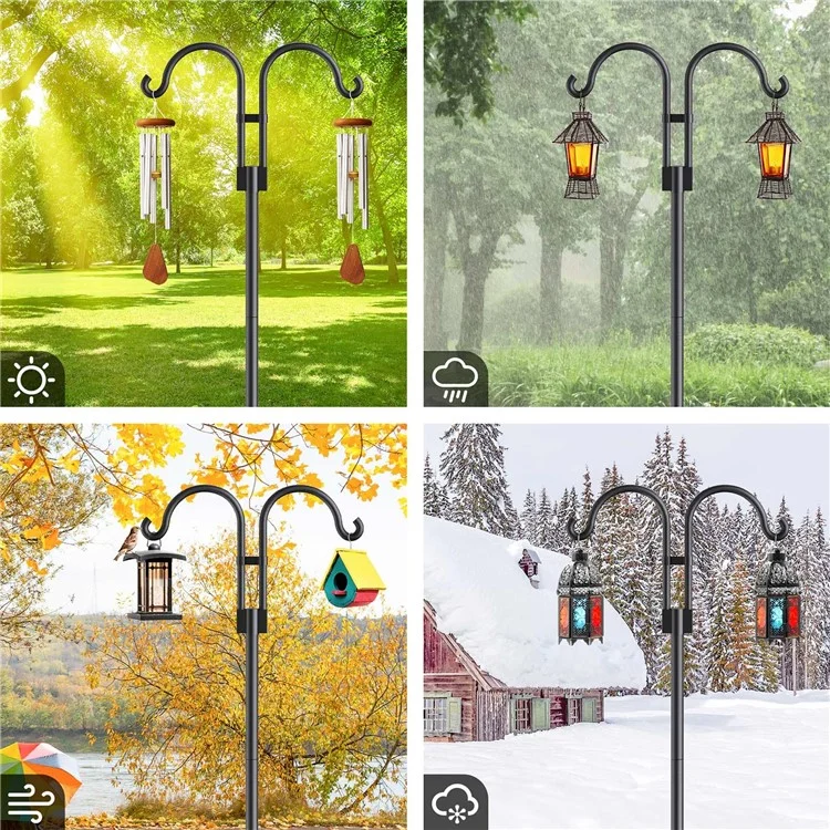 JL01 2.4m Double Shephards Hooks for Bird Feeder Stand with 5 Prong Base for Hanging Solar Lantern