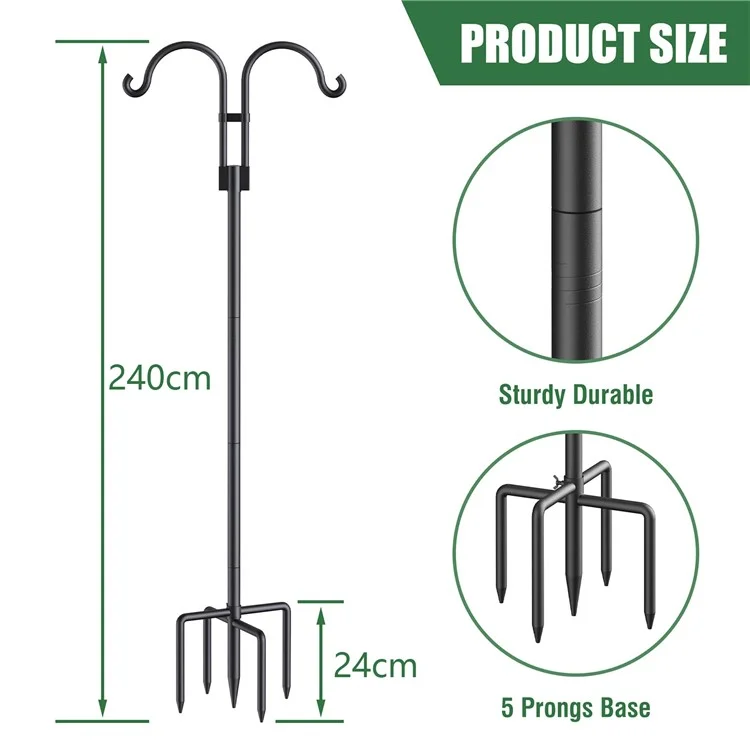 JL01 2.4m Double Shephards Hooks for Bird Feeder Stand with 5 Prong Base for Hanging Solar Lantern
