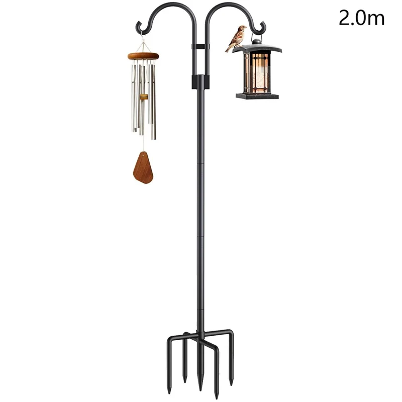 JL01 2m Double Shephards Hooks for Bird Feeder Stand with 5 Prong Base for Hanging Solar Lantern