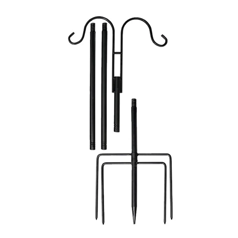 JL01 2m Double Shephards Hooks for Bird Feeder Stand with 5 Prong Base for Hanging Solar Lantern