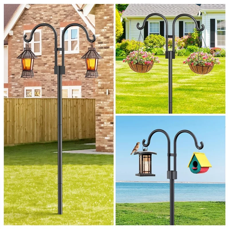 JL01 2m Double Shephards Hooks for Bird Feeder Stand with 5 Prong Base for Hanging Solar Lantern