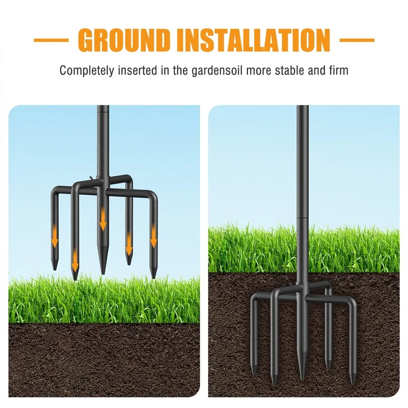 JL01 2m Double Shephards Hooks for Bird Feeder Stand with 5 Prong Base for Hanging Solar Lantern